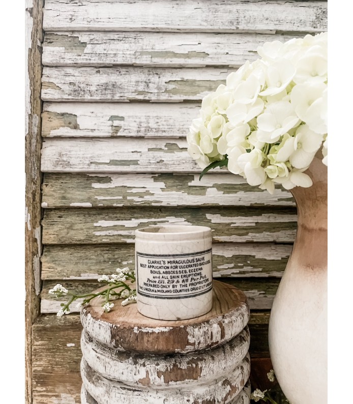 Antique English - Ironstone, Clarkes Miraculous Salve Ointment pot - Large size, beautiful crazing